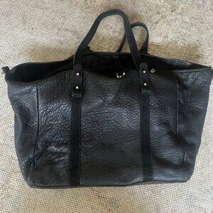 Sezane Pebbled Leather Tote Bag XL Unstructured Travel Gym Market Handbag Black